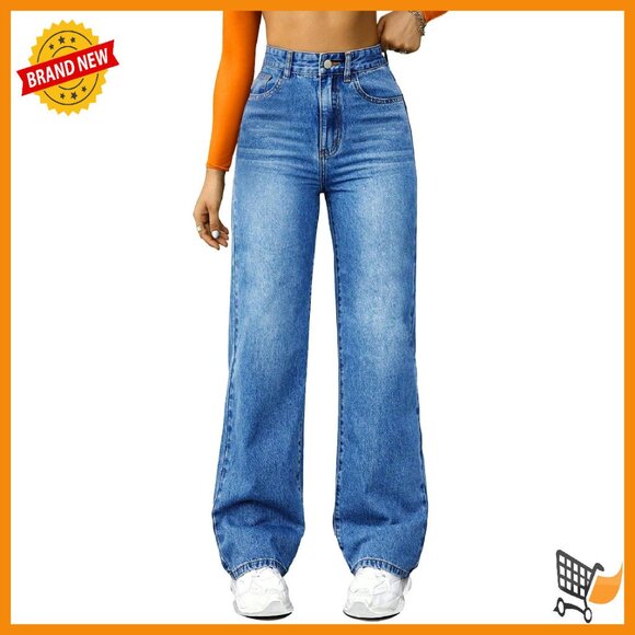 Denim - High Waisted Straight Leg Boyfriend Jeans Women's Denim Pants